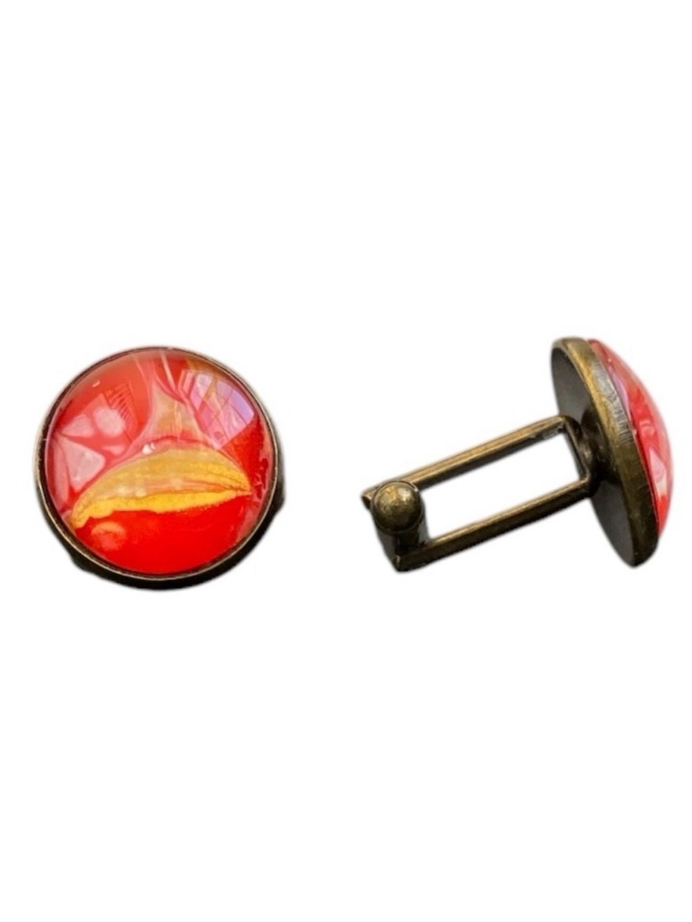 Hand Crafted Red and Gold Fluid Art Cufflinks by Svetlana Yeung Size OS